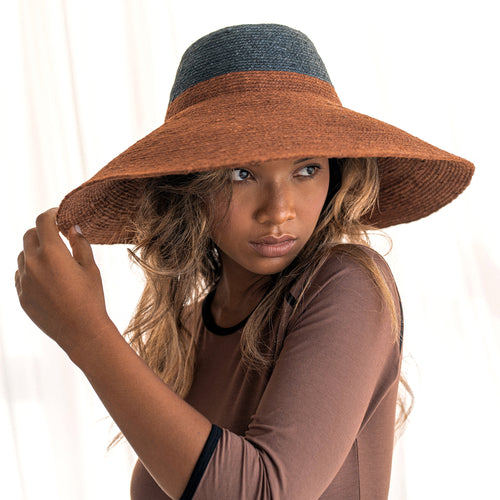 RIRI DUO Jute Straw Hat, in Burnt Sienna & Black